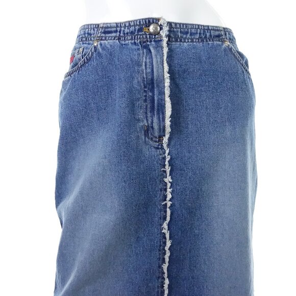 Vintage Ralph Lauren Jeans Patchwork Denim Maxi Skirt Raw Hem 1990s Y2K Size 6 - Picture 8 of 10